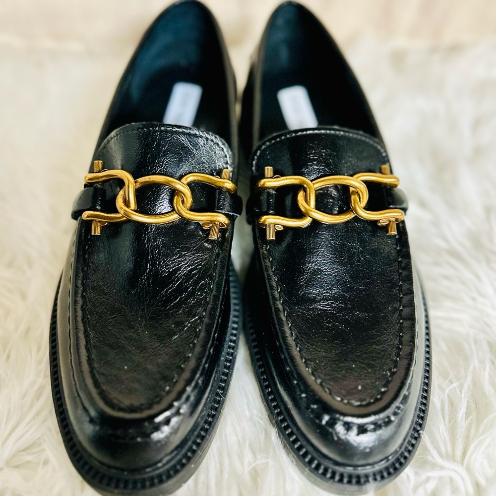 Steve Madden Black Loafers with Gold Chain